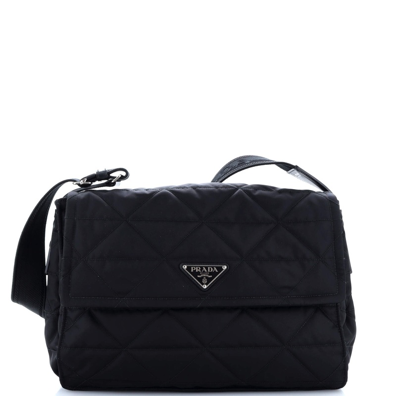 Padded Flap Shoulder Bag Quilted Re-Nylon Large