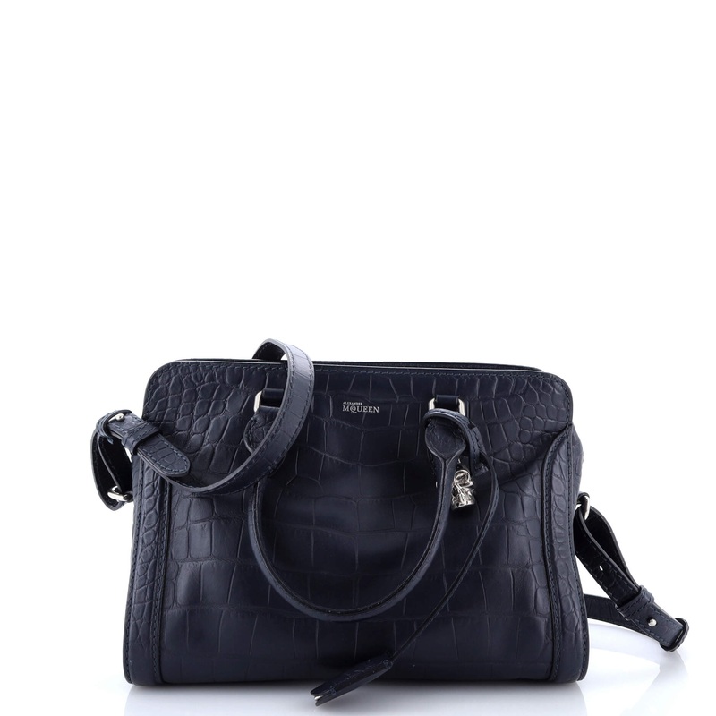 Padlock Zip Around Tote Crocodile Embossed Leather Small
