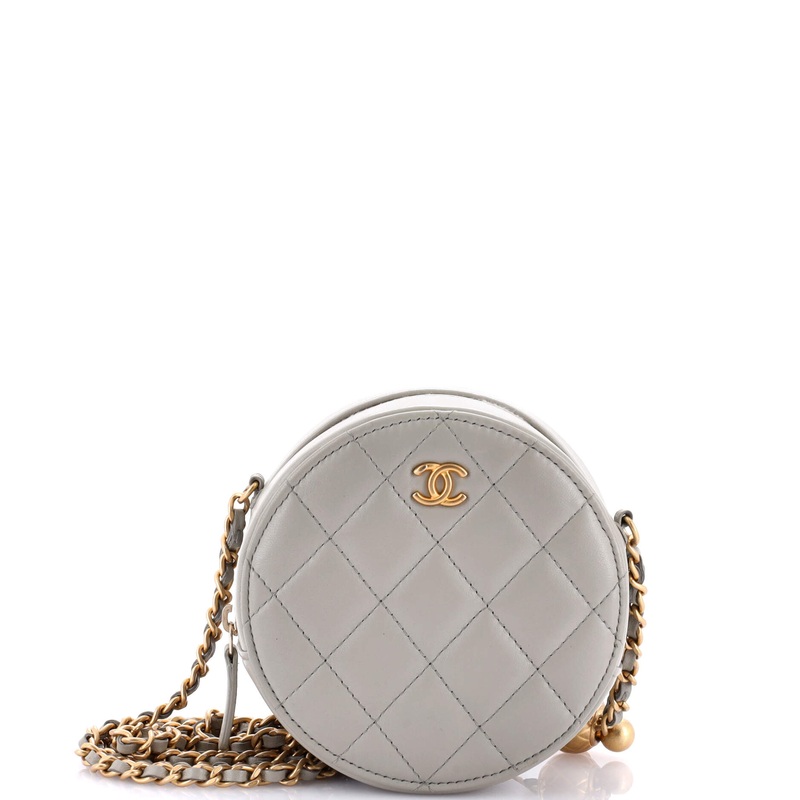 Pearl Crush Round Clutch with Chain Quilted Lambskin
