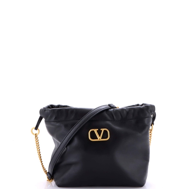 VLogo Drawstring Bucket Bag Leather Mini