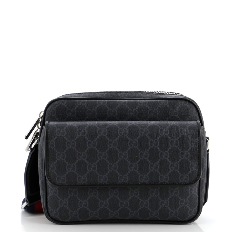 Web Strap Front Pocket Crossbody Messenger GG Coated Canvas Small