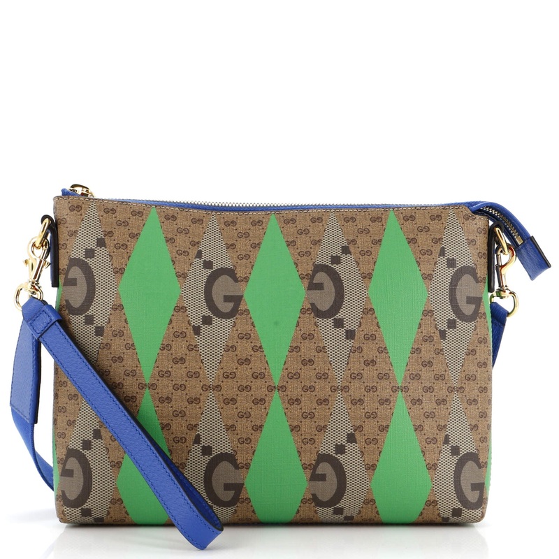 Wristlet Pouch Rhombus GG Coated Canvas with Leather Medium
