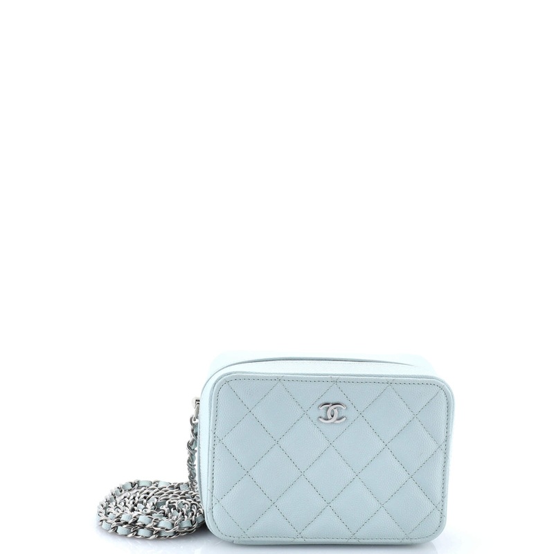 Zip Around Vanity Case with Chain Quilted Caviar Mini