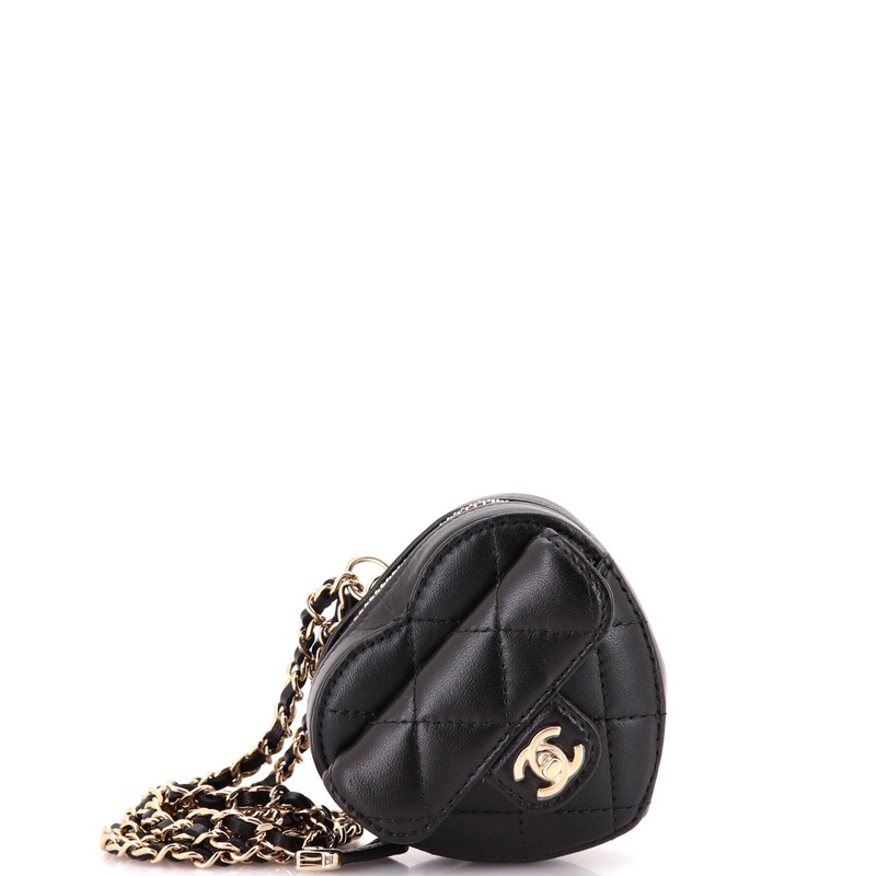 CC in Love Heart Chain Necklace Zip Coin Purse Quilted Lambskin