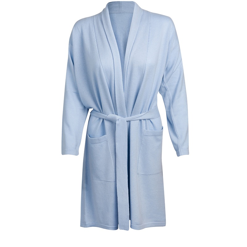 'Alston' Powder Blue Medium Merino Wool and Cashmere Dressing Gown