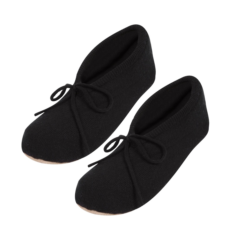 'Appleby' Black Cashmere & Merino Wool Small Ballet Slippers