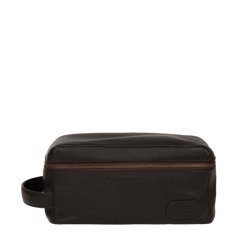'Boom' Brown Leather Washbag