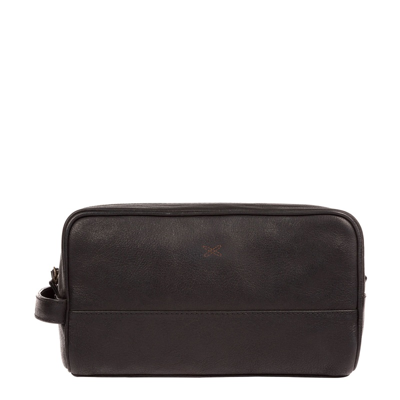 'Bowfell' Black Leather Washbag