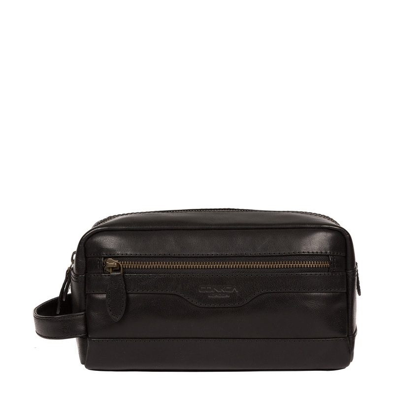 'Careca' Black Leather Washbag