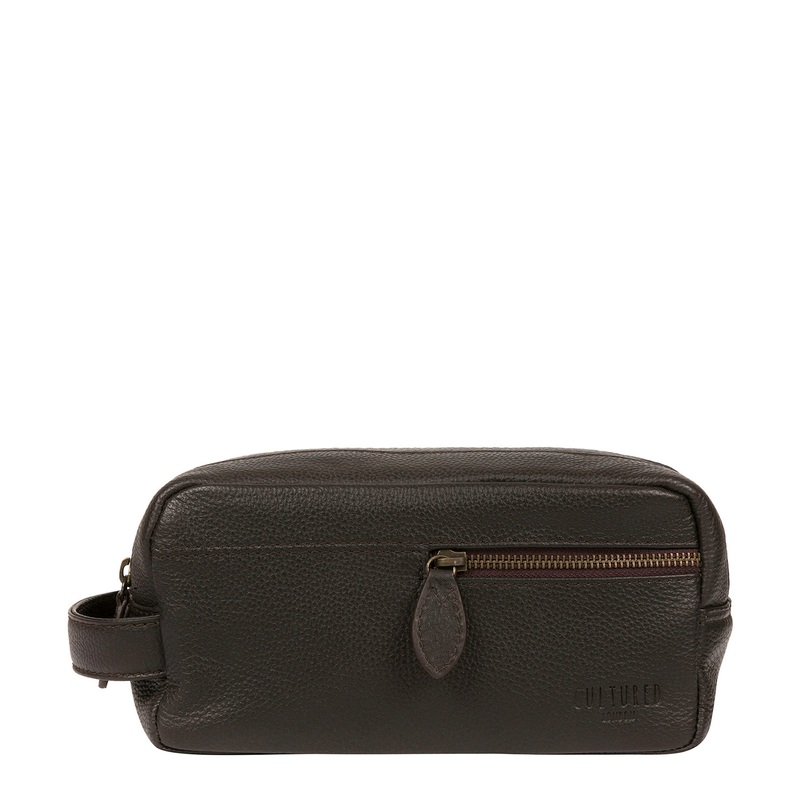 'Cove' Brown Leather Washbag