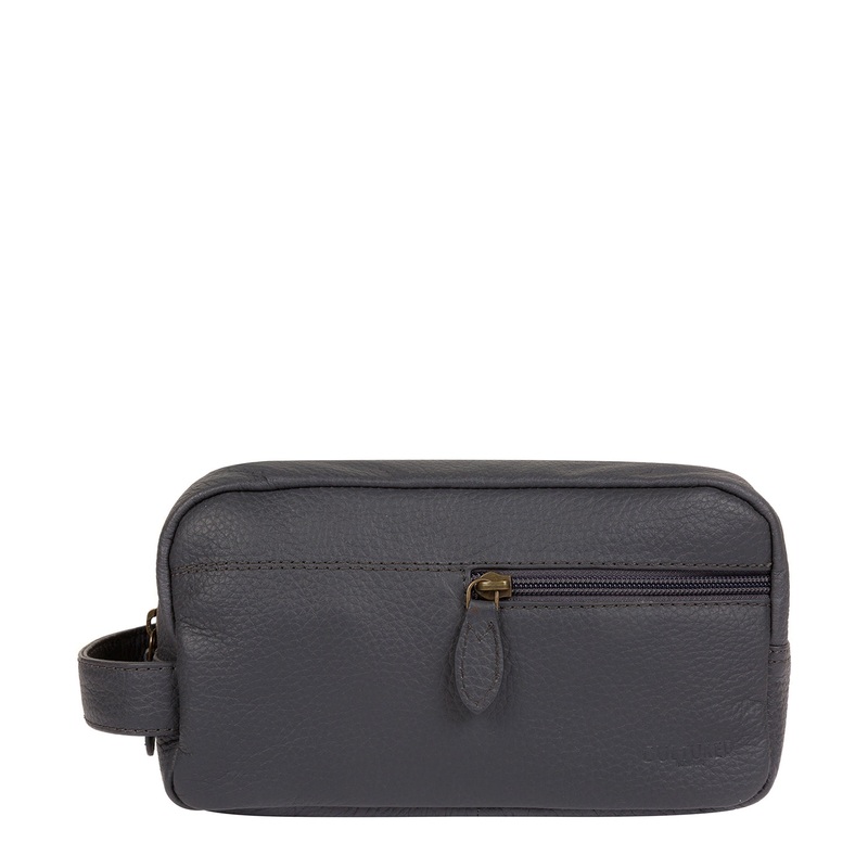'Creek' Dark Grey Leather Wash Bag