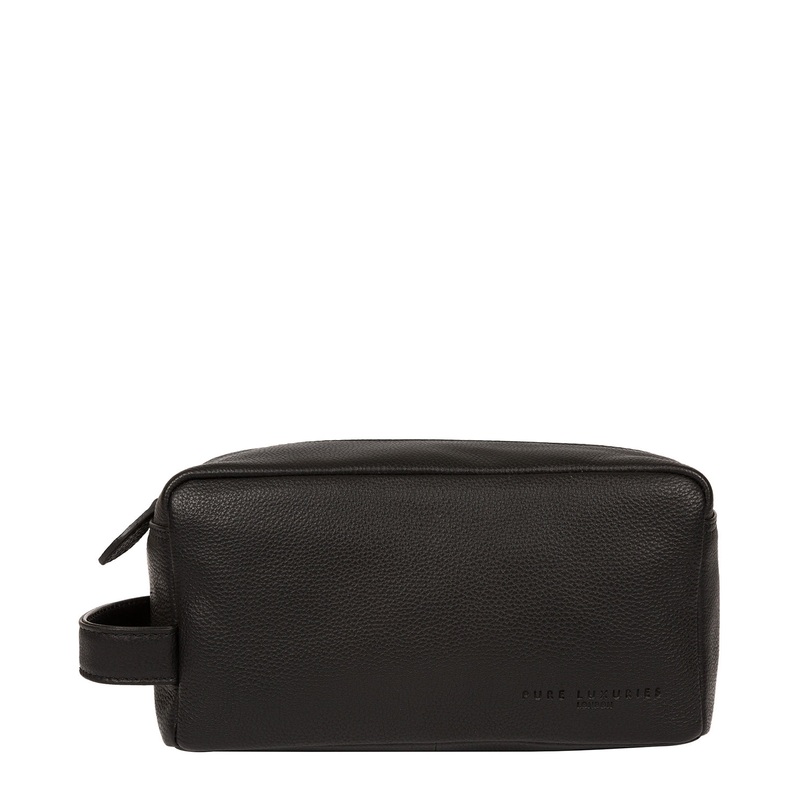 'Keel' Black Leather Washbag