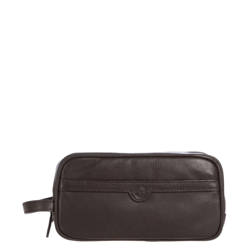 'Moore' Brown Leather Washbag