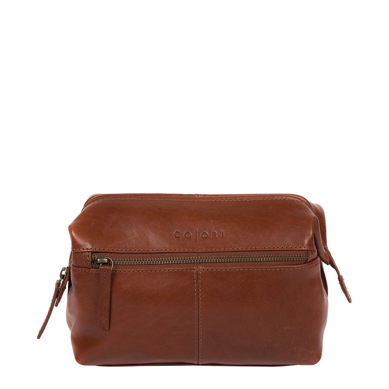 'Morano' Italian-Inspired Umber Brown Leather Washbag