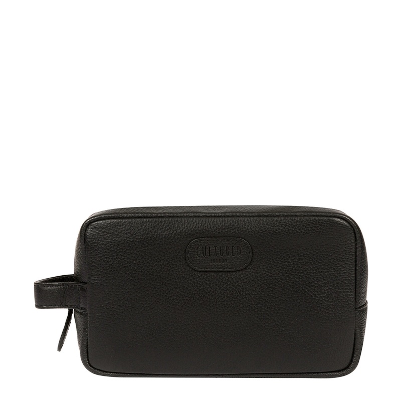 'Ronnie' Black Leather Washbag