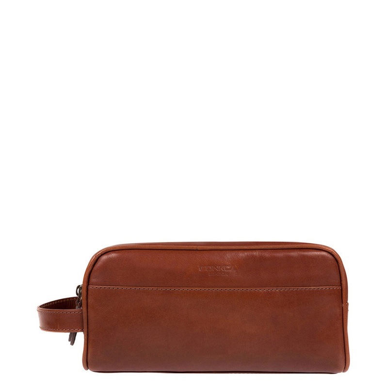 'Rudkin' Conker Brown Leather Washbag