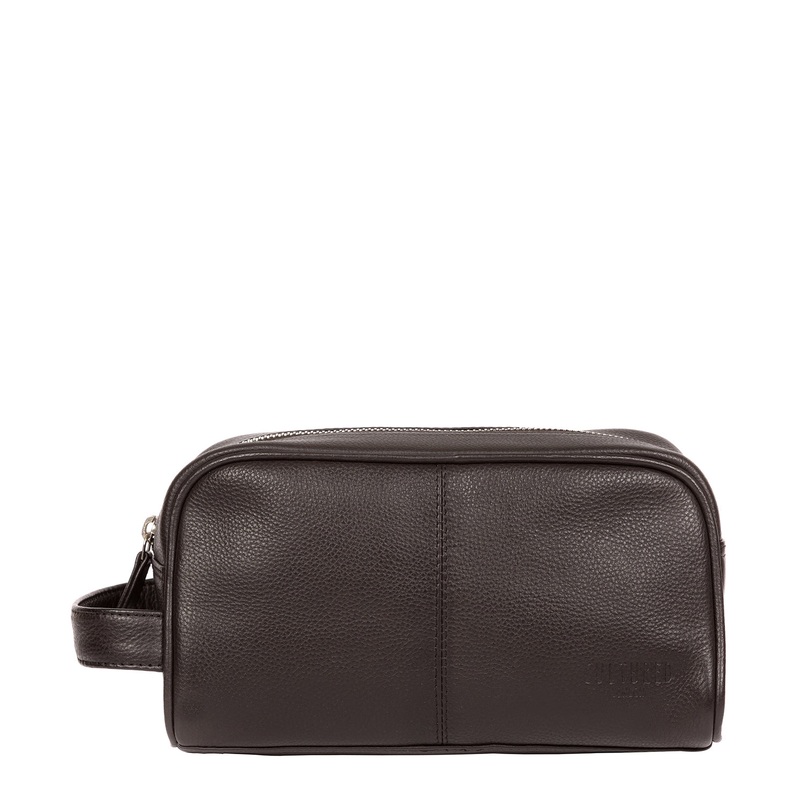 'Spader' Dark Brown Leather Washbag