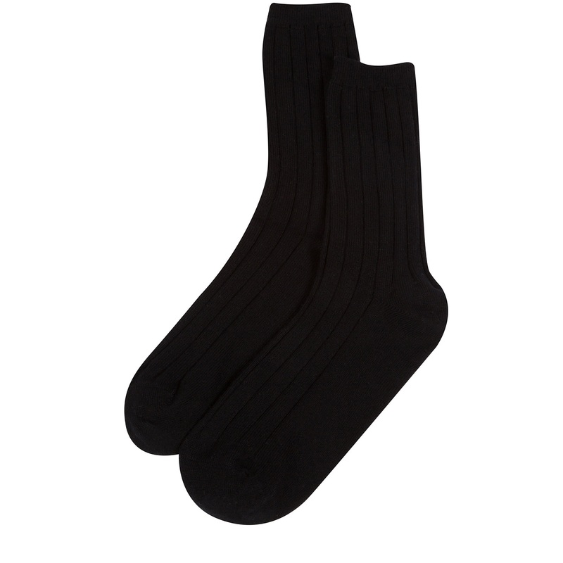 'Cartmel' Black Cashmere & Merino Wool Ribbed Medium Socks