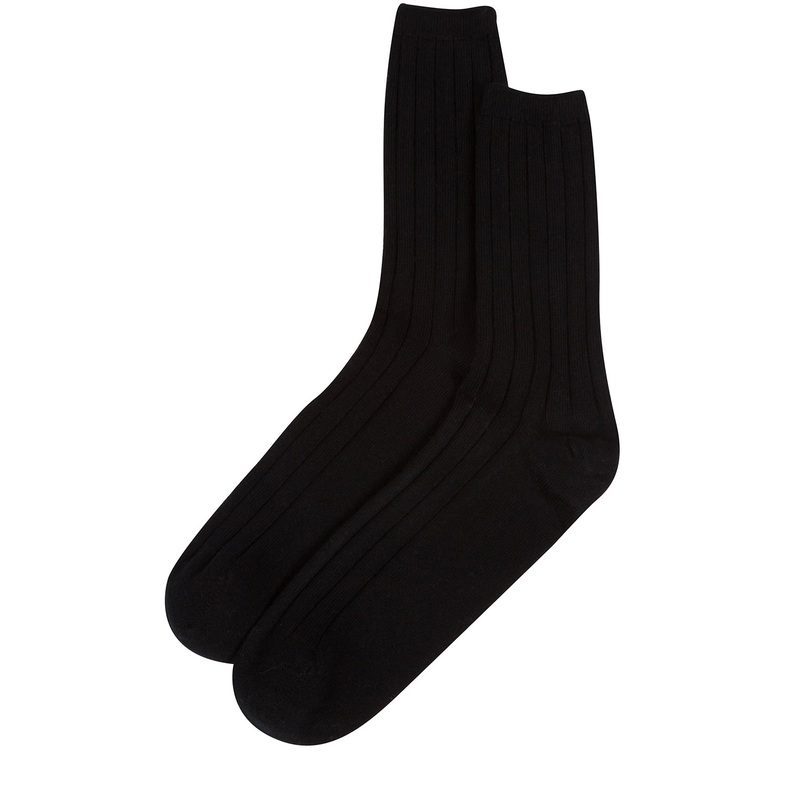 'Dalton' Black Large Cashmere and Merino Wool Ribbed Socks