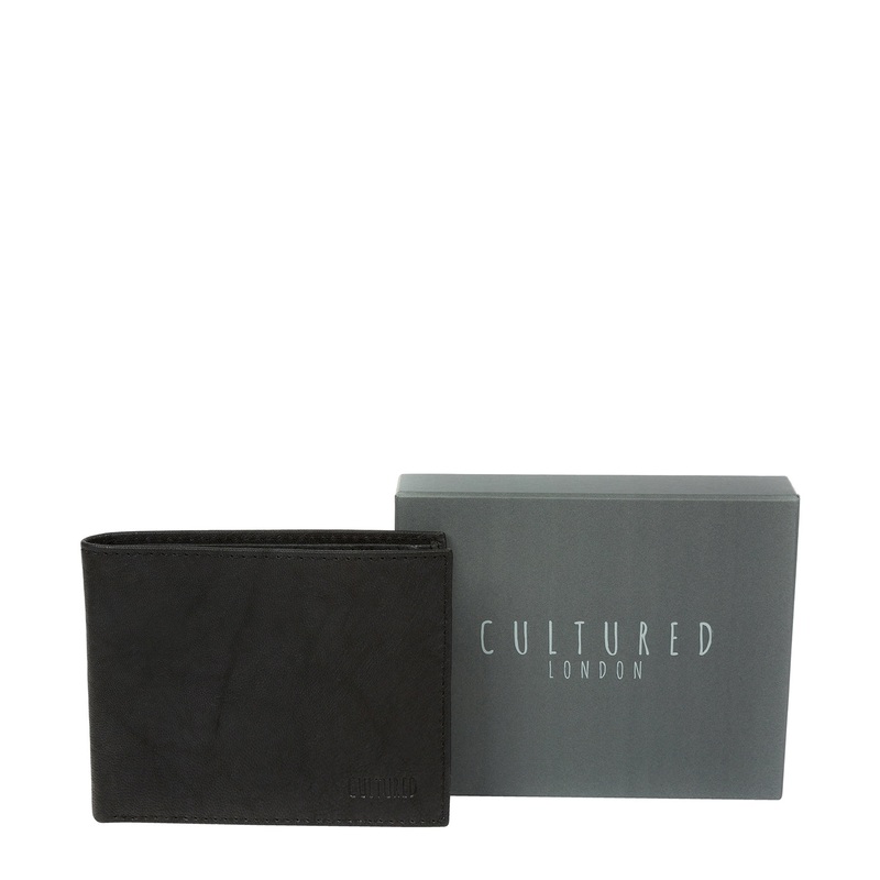 'Fabian' Vintage Black Leather Bi-Fold Wallet