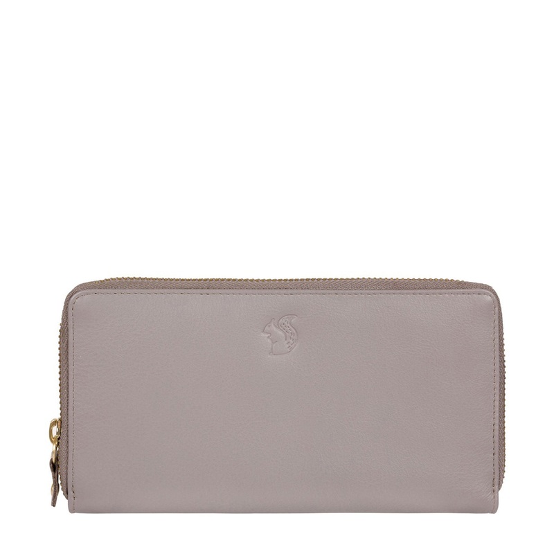'Hazel' Light Grey Leather Zip Round RFID Purse