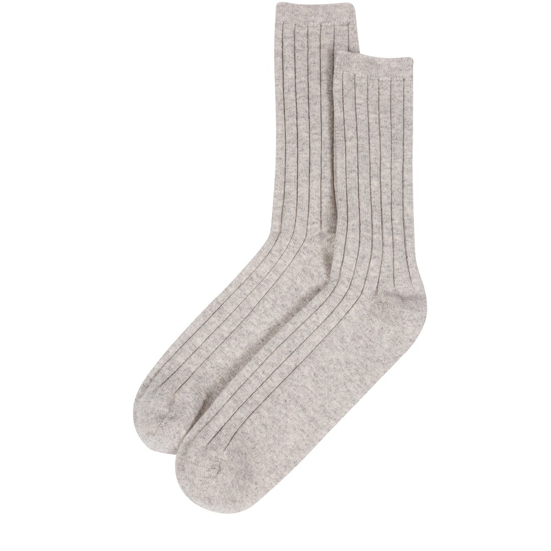 'Keswick' Foggy Medium Cashmere and Merino Wool Ribbed Socks