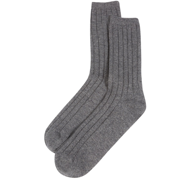 'Keswick' Grey Medium Cashmere and Merino Wool Ribbed Socks