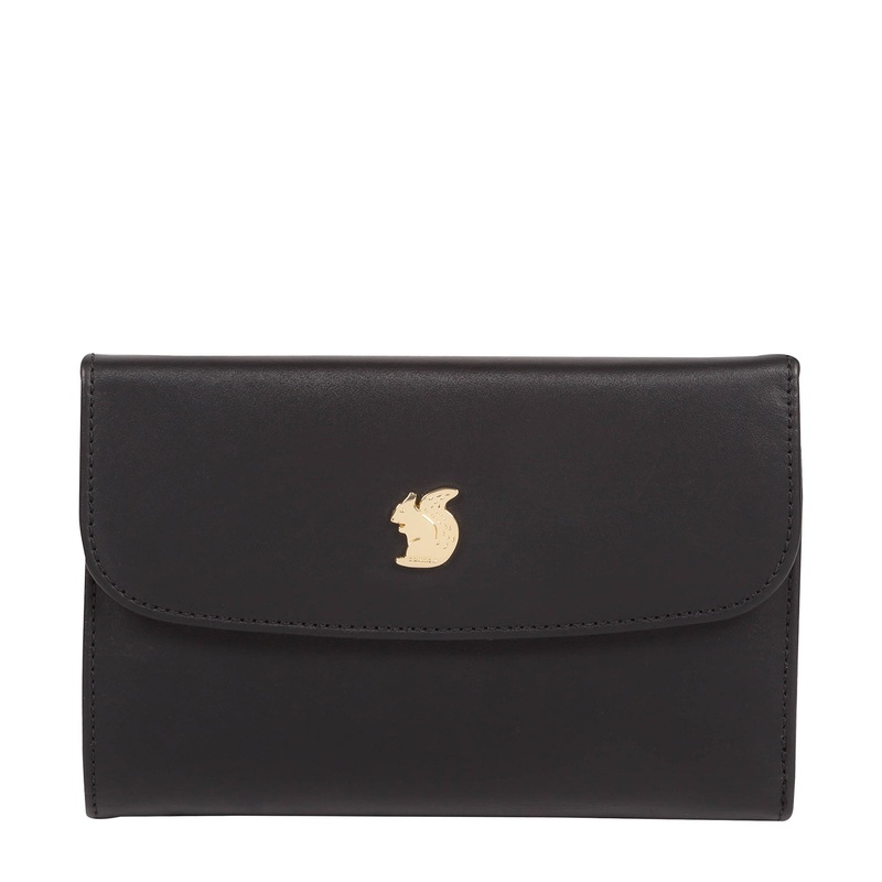 'Maple' Black Leather Tri-Fold Purse