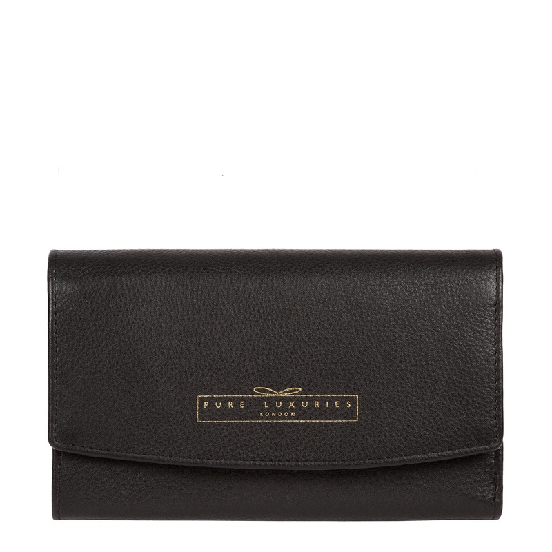 'Tulip' Black Leather Tri-Fold Purse