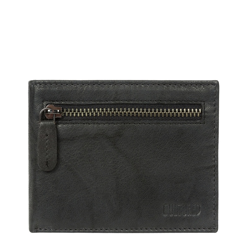 'Victor' Vintage Black Leather Tri-Fold Wallet