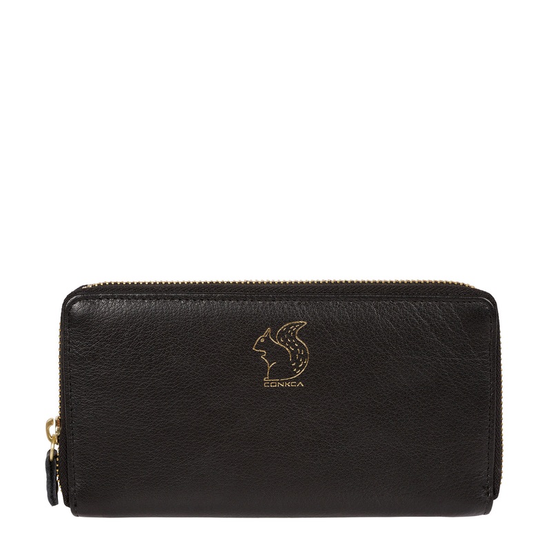 'Aisling' Black Zip Round Leather Purse