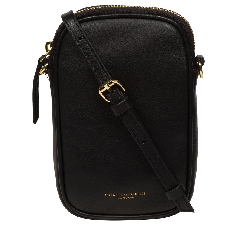 'Alaina' Black Nappa Leather Cross Body Phone Bag