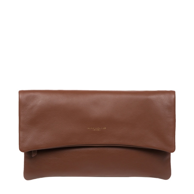 'Amelia' Dark Tan Nappa Leather Clutch Bag