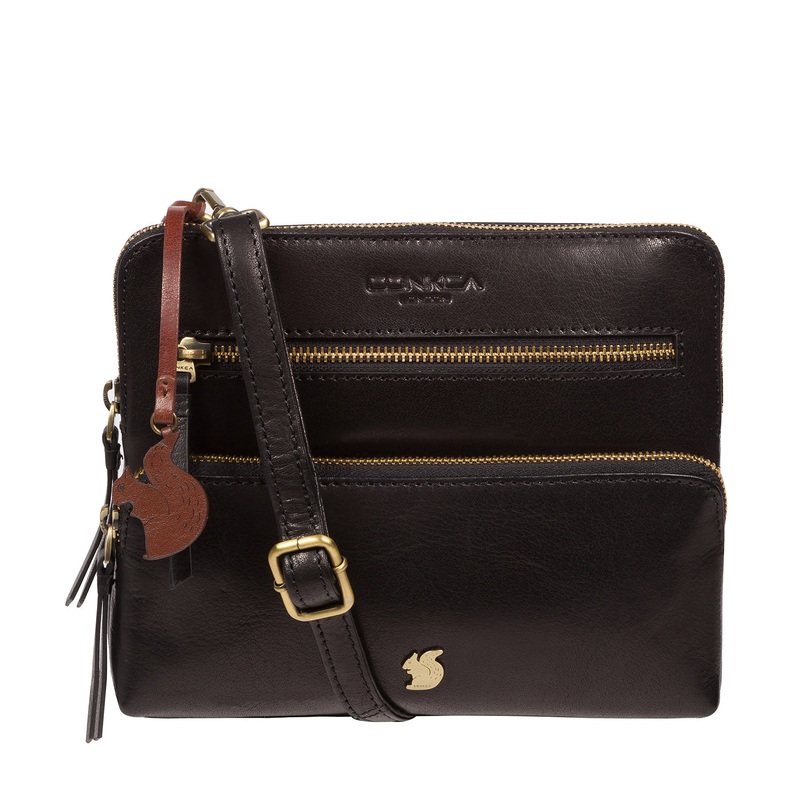 'Angel' Black Leather Cross Body Clutch Bag