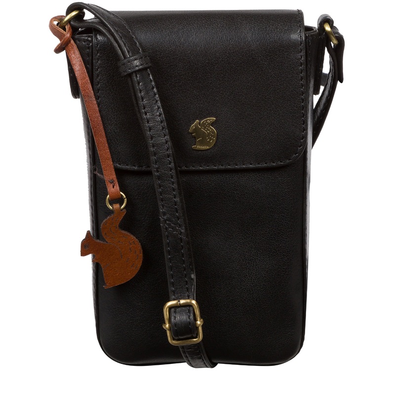 'Buzz' Black Leather Cross Body Phone Bag