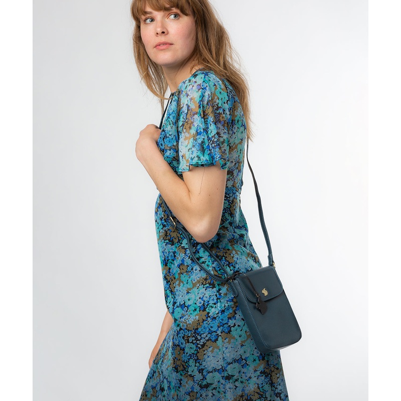 'Buzz' Snorkel Blue Leather Cross Body Phone Bag