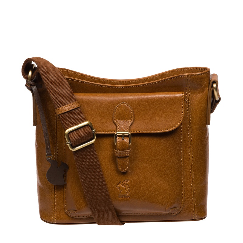 'Carla' Dark Tan Leather Cross Body Bag
