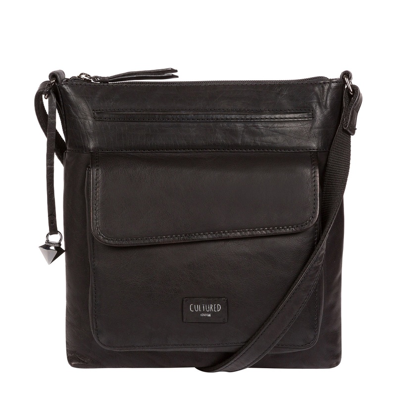 'Daar' Black Leather Cross Body Bag