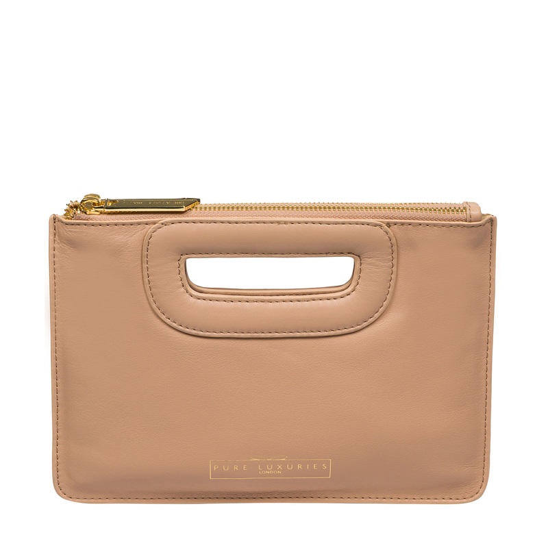 'Esher' Latte Leather Clutch Bag
