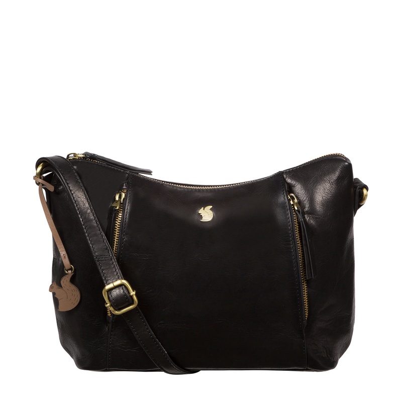 'Esta' Black Leather Cross Body Bag