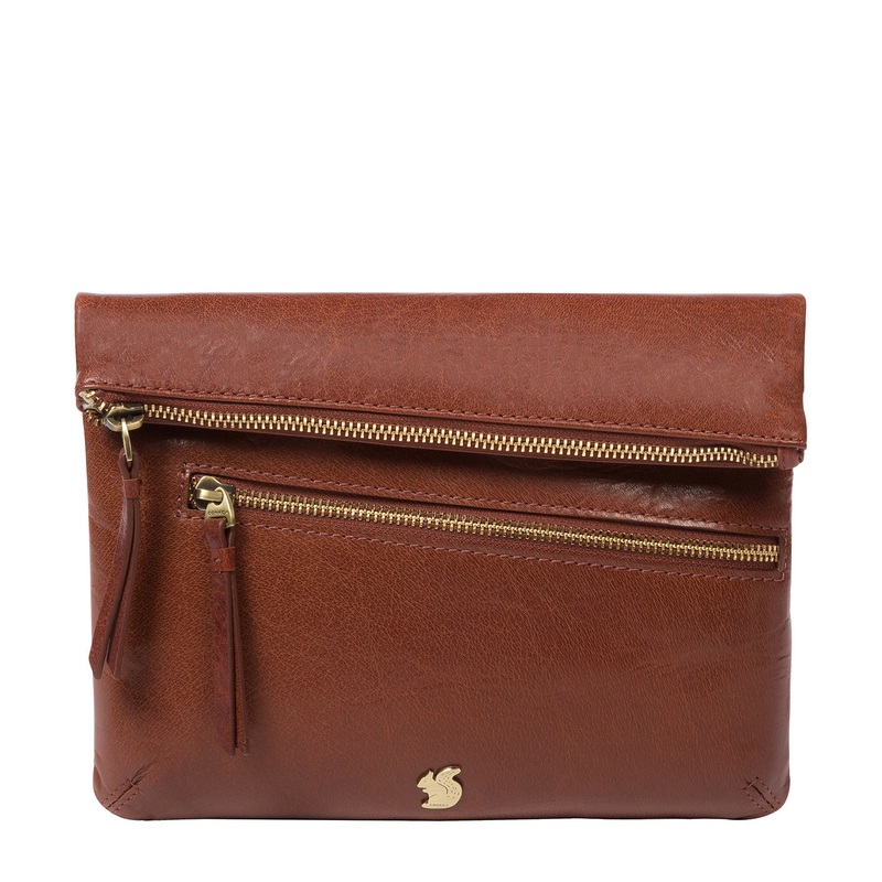 'Flare' Conker Brown Leather Clutch Bag