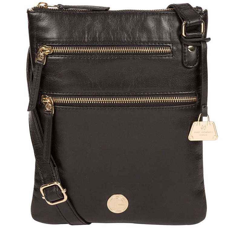 'Gardenia' Jet Black Leather Cross Body Bag