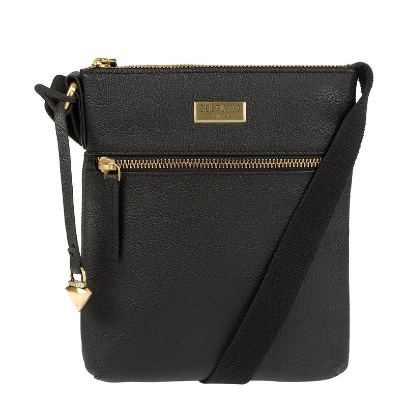 'Halle' Black Leather Cross-Body Bag
