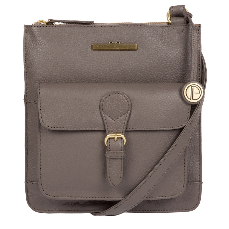 'Heather' Grey Leather Cross Body Bag