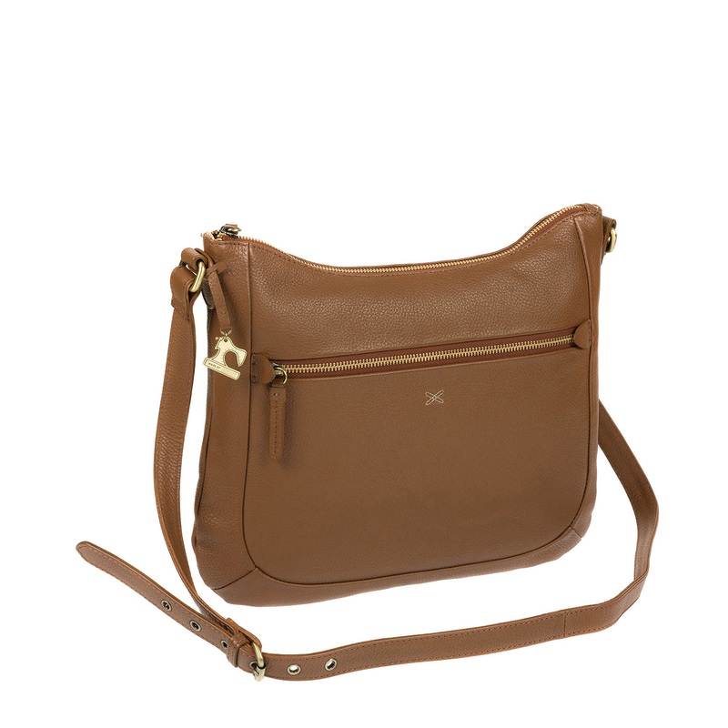 'Kay' Dark Tan Leather Cross Body Bag