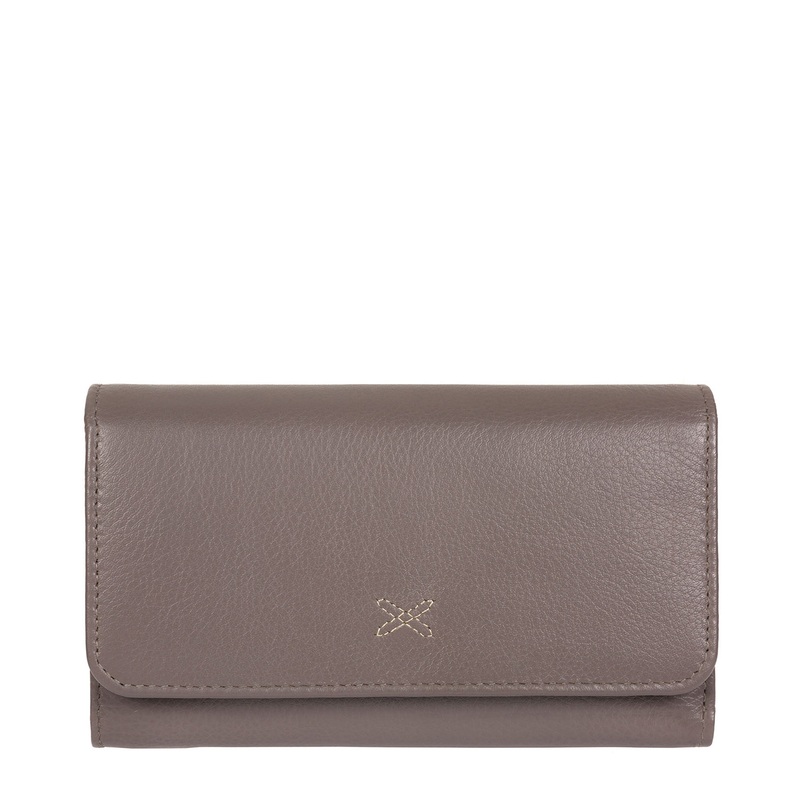 'Klara' Taupe Grey Leather RFID Purse