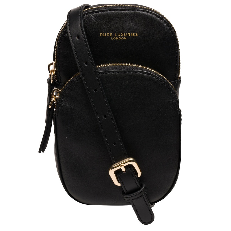 'Luna' Black Leather Cross Body Phone Bag