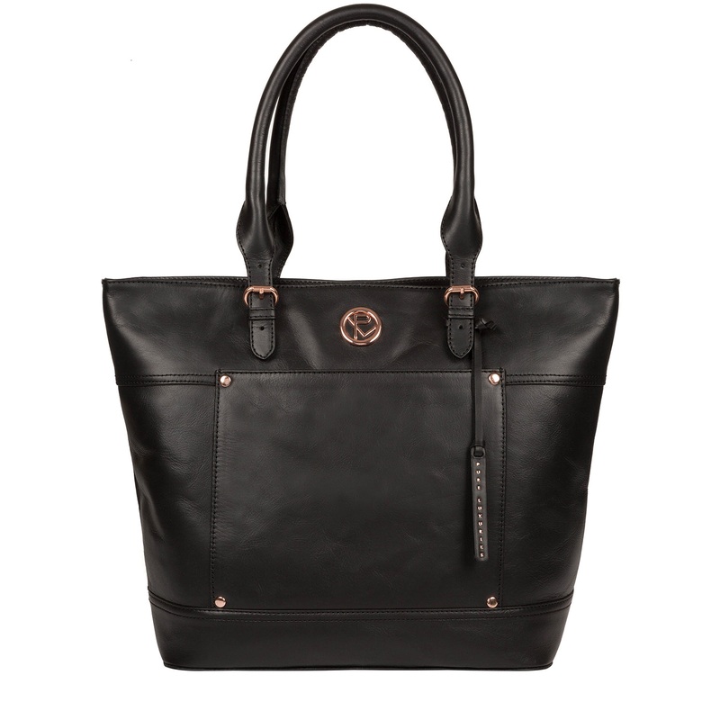 'Monet' Black Leather Tote Bag