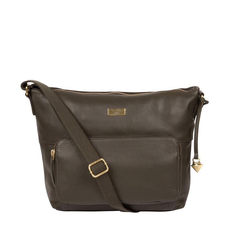 'Olivia' Olive Leather Shoulder Bag