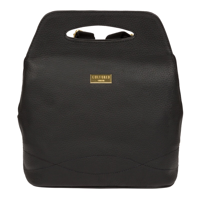 'Priya' Black Leather Backpack